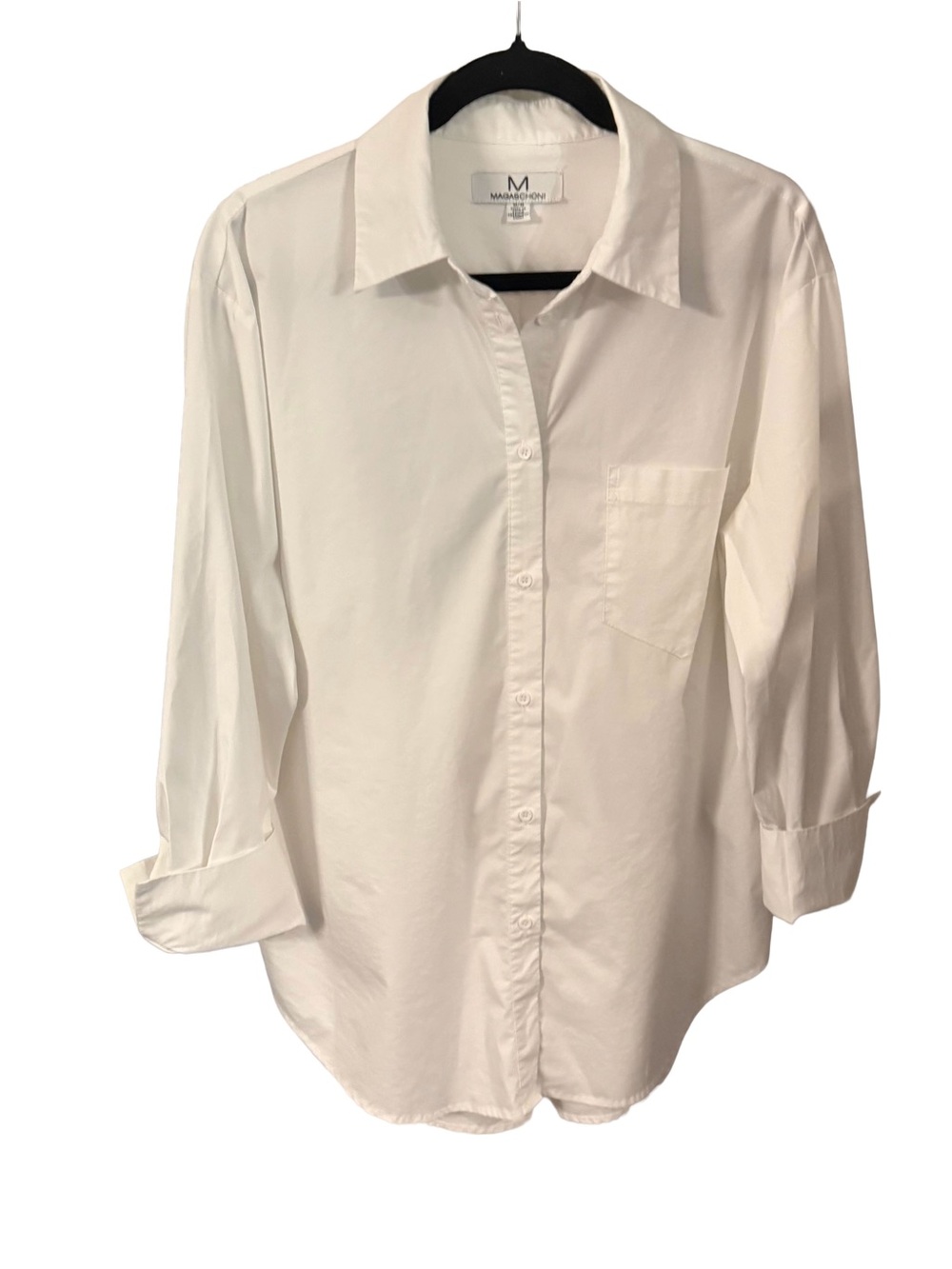 Magaschoni Women’s White Button Down Shirt Boyfriend Fit Patch Pocket Sz M